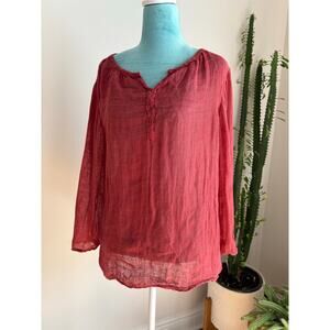 Eileen Fisher Red Sheer Linen Gauze Tunic Blouse Minimalist Lagenlook Boho